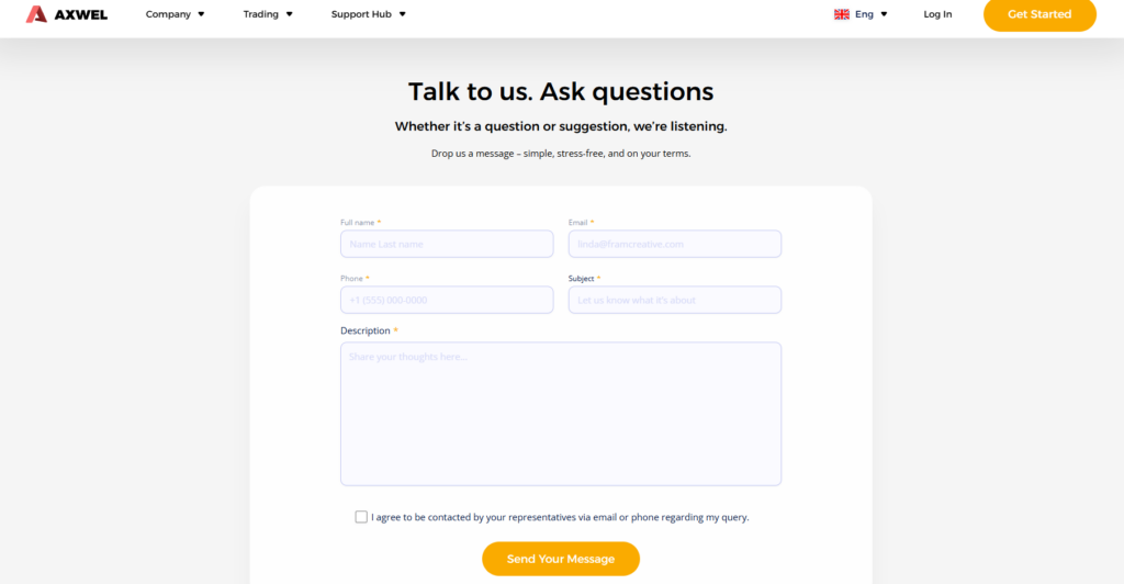 Axwel contact page