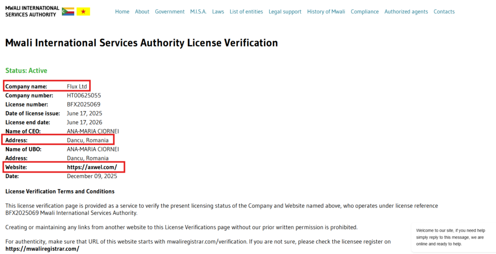 Screenshot of the MWALI registry